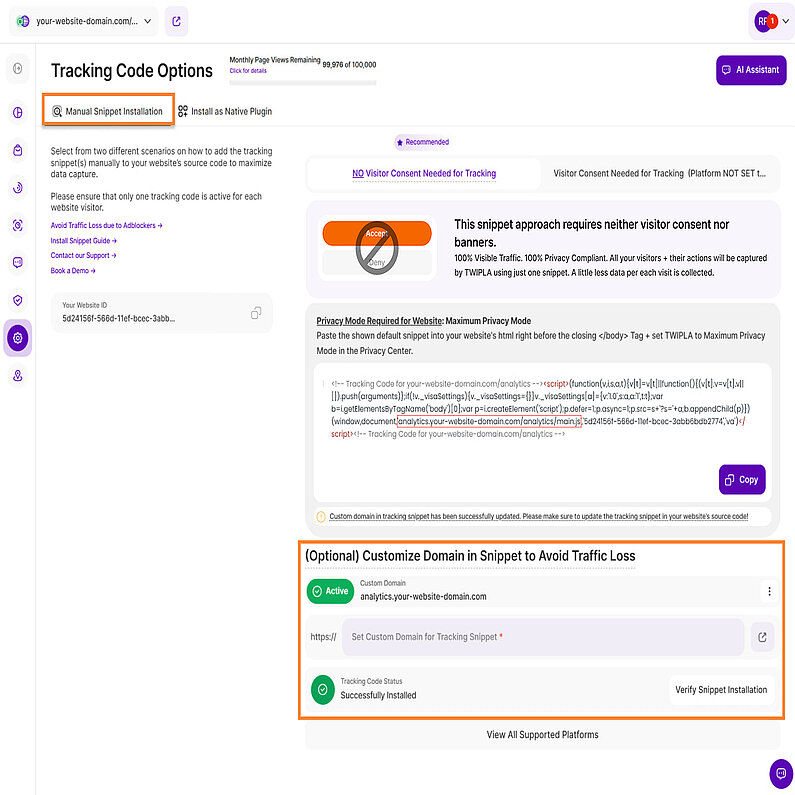 Snippet mit anderer Domain konfigurieren