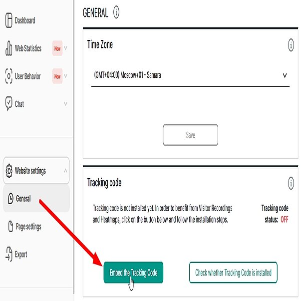 Find the Tracking code for Visitor Recordings, Heatmaps and Polls within Settings