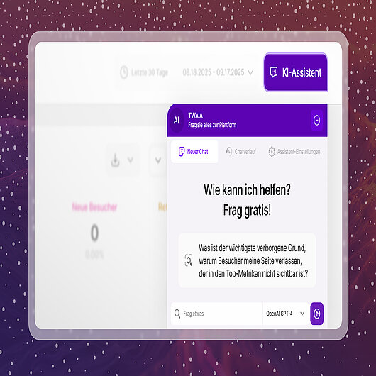 TWIPLA-Dashboard mit dem TWAIA AI-Assistenten, der Fragen zu Webseiten und Besucherdaten beantwortet