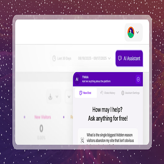 TWIPLA dashboard showing the TWAIA AI Assistant answering questions about website and visitor data