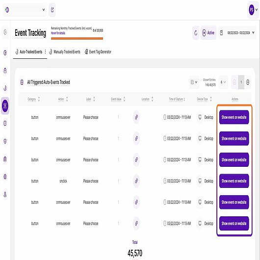 Auto event tracking website preview mode