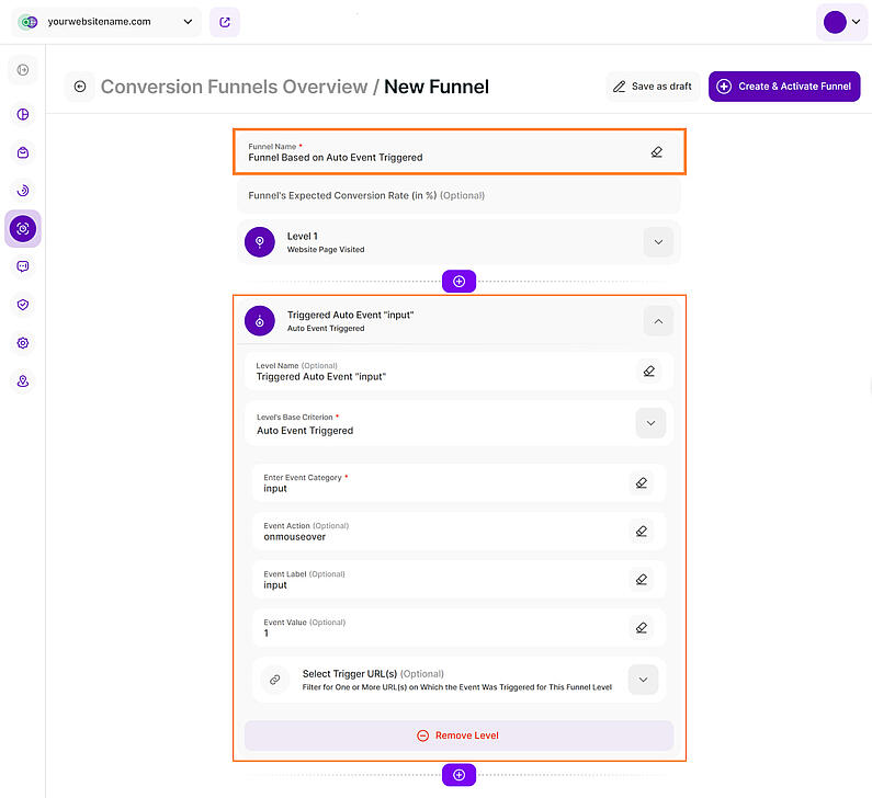 Conversion Funnel Level basierend auf automatisch ausgelösten Ereignissen