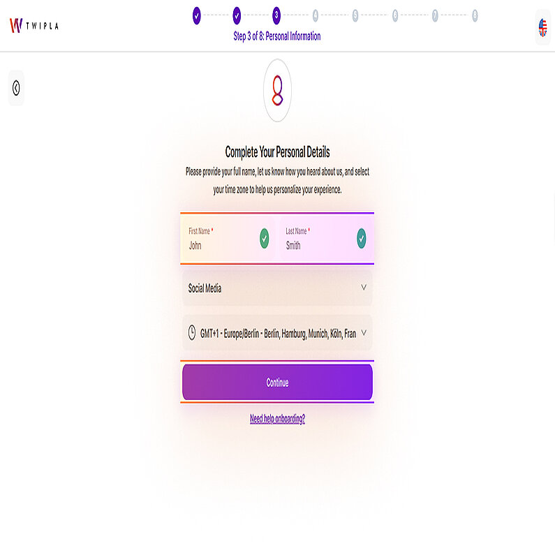 Complete your personal details to personalize your experience