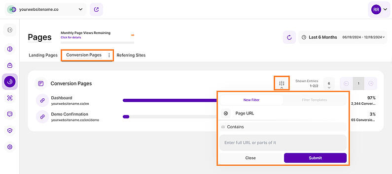 Filter by Page URL