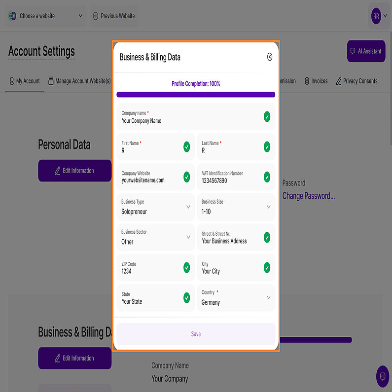 Configurați afacerea dvs. și datele de facturare Configurați afacerea dvs. și datele de facturare