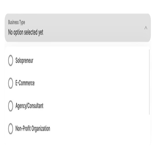 Choose from six company type options TWIPLA"s new company type input