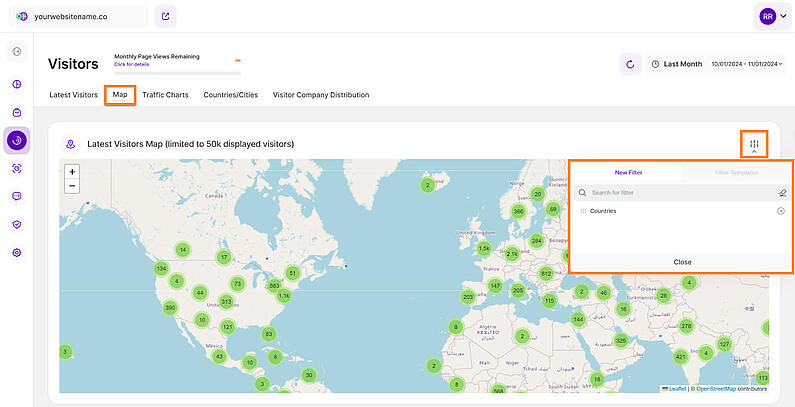 Filter the Latest Visitors Map by Country