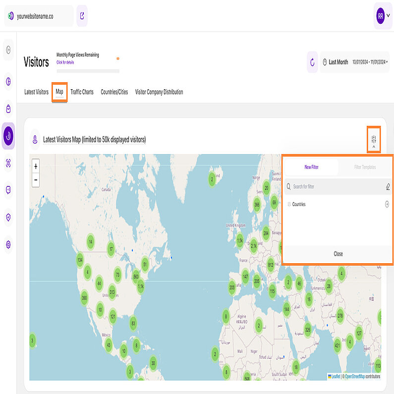 Filter the Latest Visitors Map by Country
