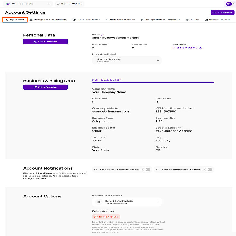 Verwalten Sie Ihre Kontoinformationen