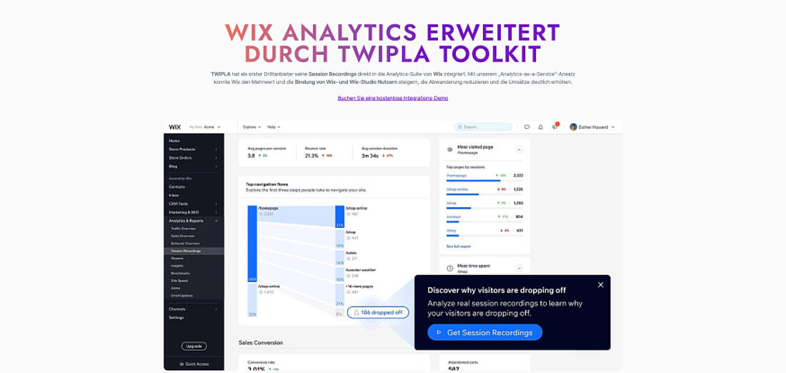 Ein Beispiel für eine Erfolgsgeschichte auf Wix Analytics