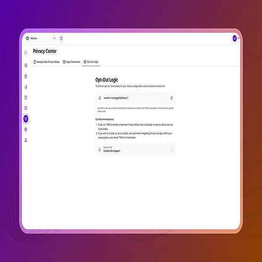 Visitor Opt-Out Configuration in the Privacy Center Privacy Center interface showing opt-out logic