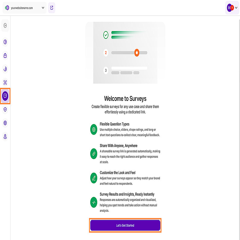 Activation Screen for the Surveys Feature