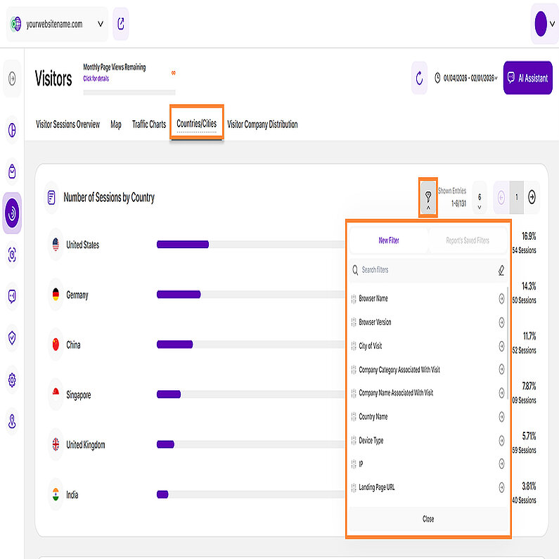 Filtering Options for Countries/Cities