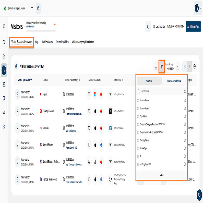Optimieren Sie Ihre Liste der Besucher mit Filtern Optimieren Sie Ihre Liste der Besucher mit Filtern