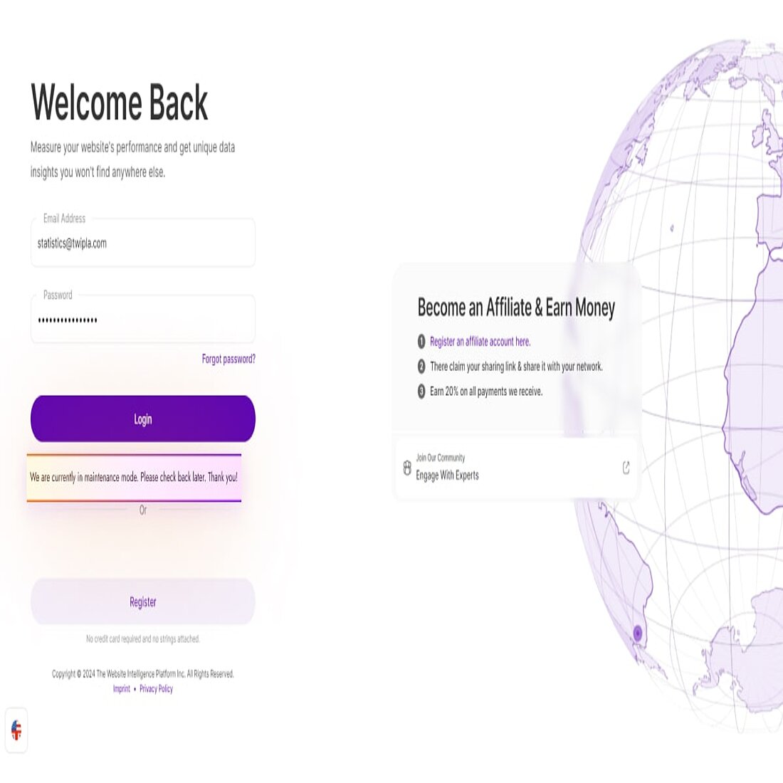 Know when TWIPLA is undergoing an essential system update TWIPLA maintenance warning at login