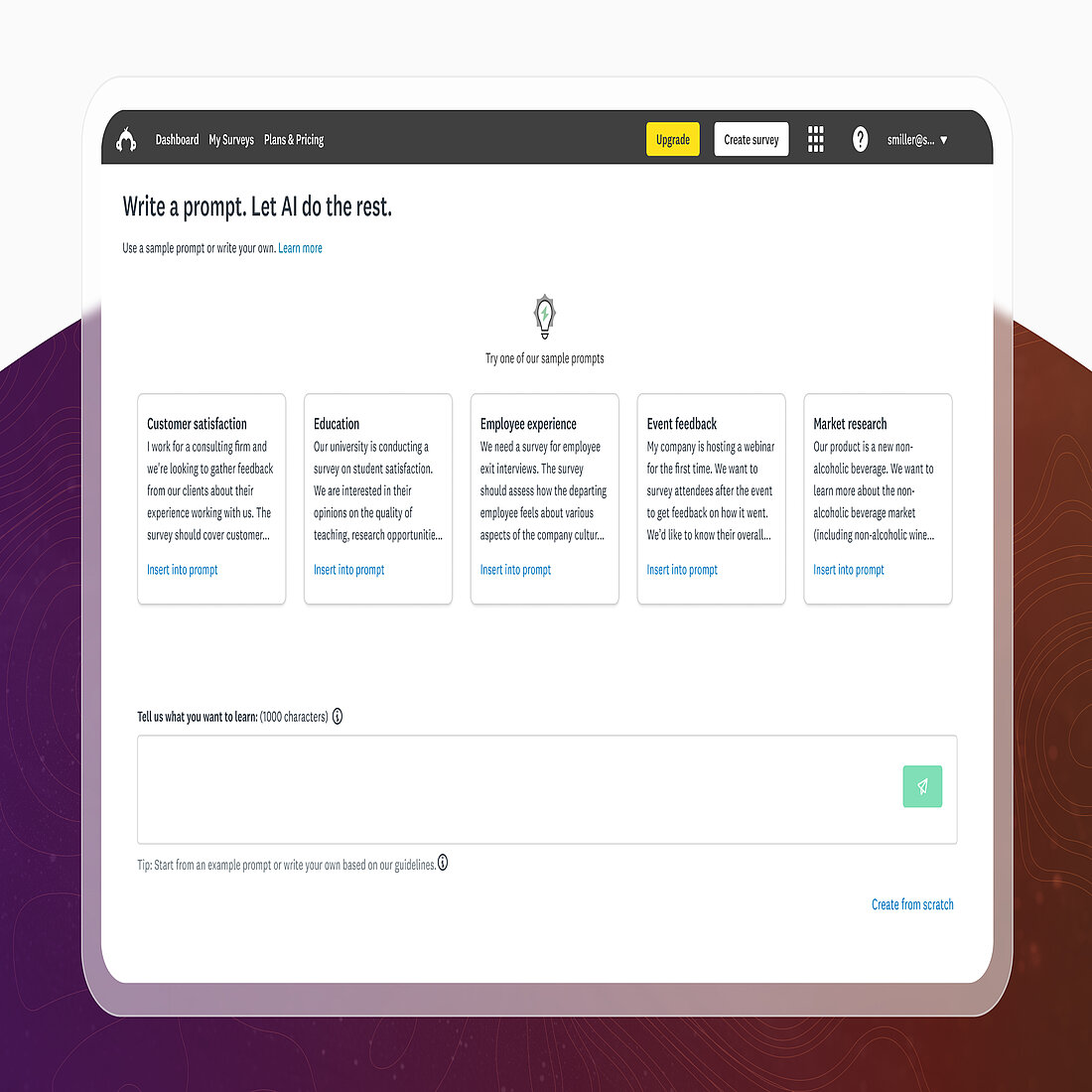 Screenshot of SurveyMonkey’s AI-powered survey builder interface