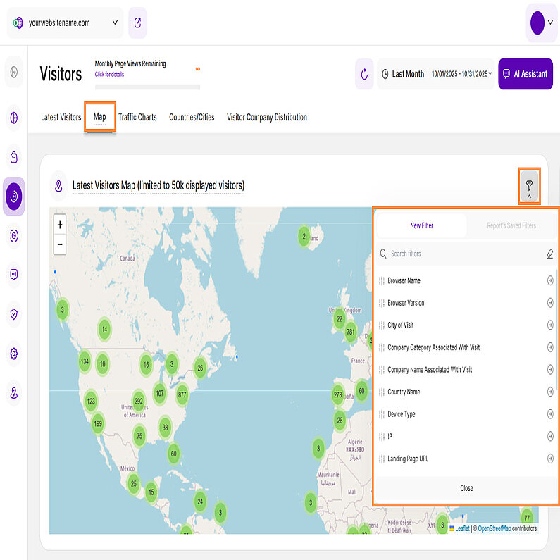 Die Karte der letzten Besucher nach Land filtern Die Karte der letzten Besucher nach Land filtern
