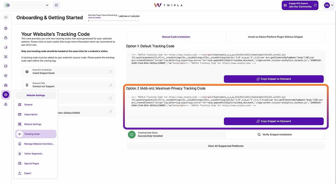 Additional maximum privacy tracking code