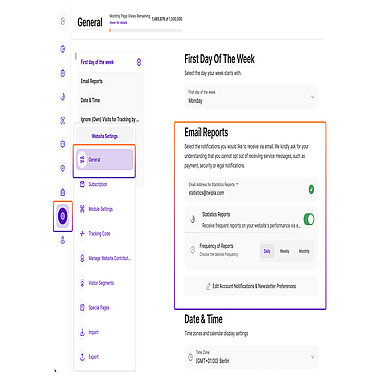 Wesbite settings email reports Wesbite settings email reports