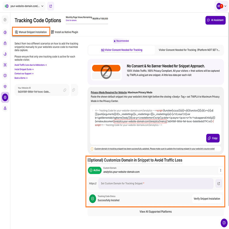 Snippet mit anderer Domain konfigurieren