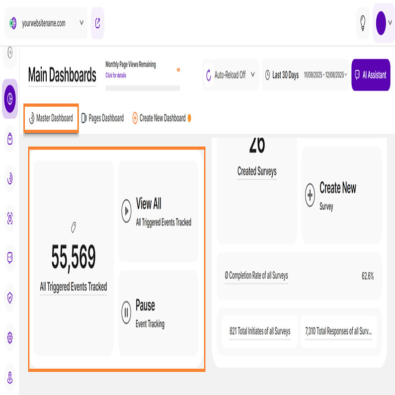 Prezentare generală a urmăririi evenimentelor în tabloul de bord principal
