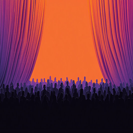 Illustration of an audience viewing a stage as curtains open, representing restored visibility into website traffic