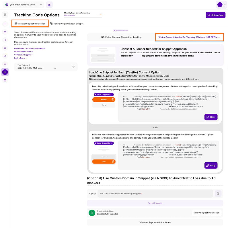 Instalarea codului de urmărire - este necesar consimțământul vizitatorului