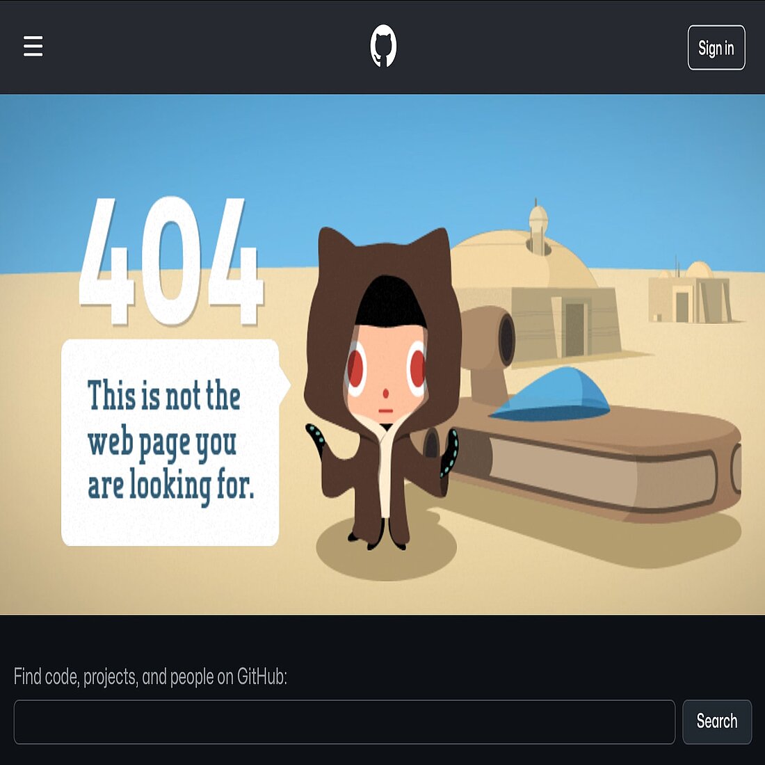 Screenshot des kreativen 4xx-Fehlerseiten-Designs von Girhub