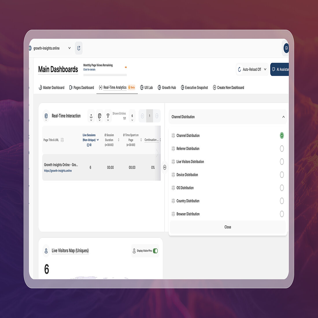 Real-Time Analytics Charts | TWIPLA Screenshot of TWIPLA's real-time analytics dashboard chart options