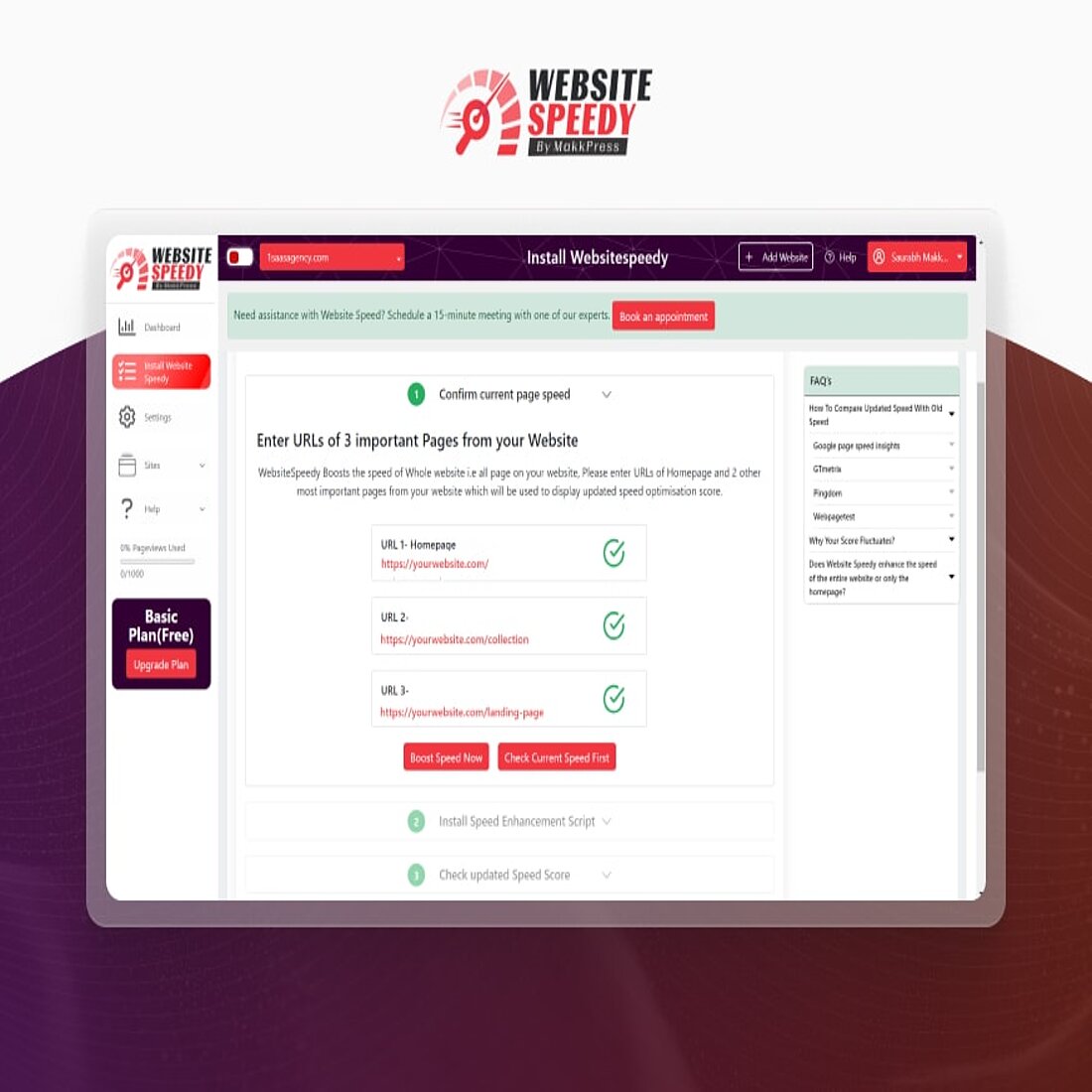 Slow websites can increase bounce rates by 40% Screenshot Wix plugins Website Speedy interface