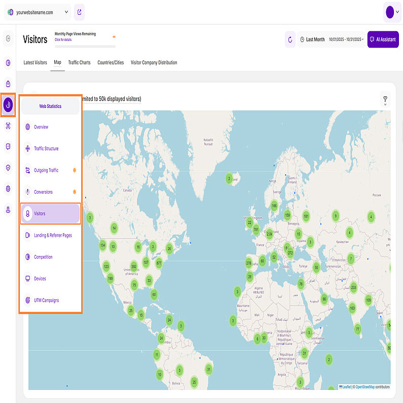 Sehen Sie ganz einfach die Standorte Ihrer Besucher weltweit Sehen Sie ganz einfach die Standorte Ihrer Besucher weltweit