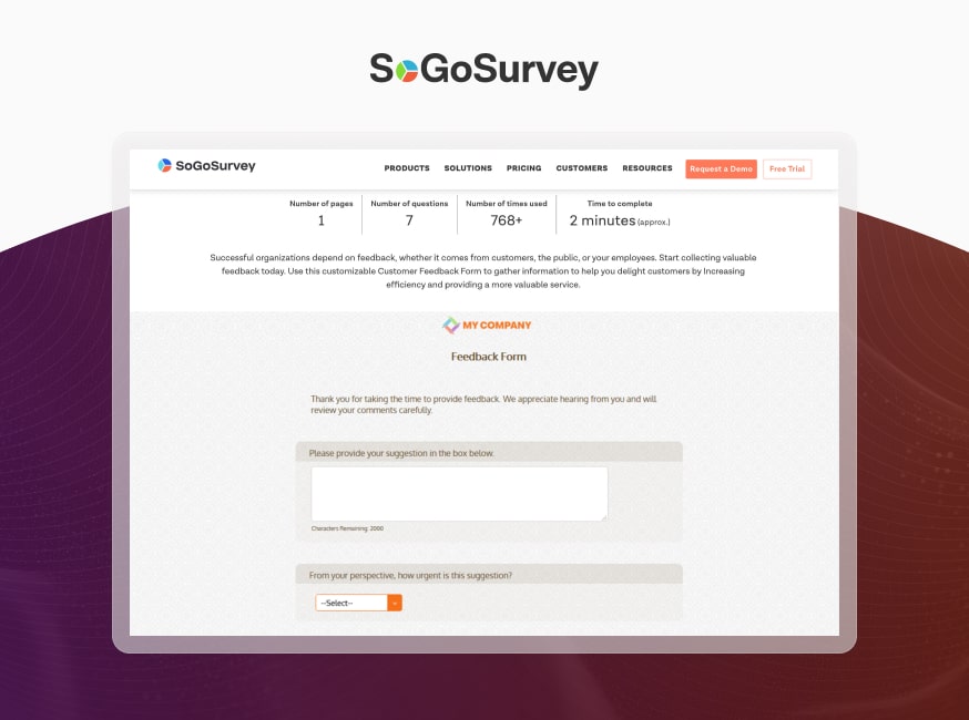 SoGoSurvey combines professional-grade survey tools with real-time data insights to support better decision-making SoGoSurvey feedback form interface