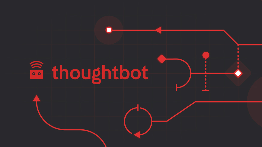 thoughtbot entschied sich für TWIPLA, um Inhalte und UX-Performance ohne Cookie-Banner, aufdringliches Tracking oder Verletzung von Datenschutzstandards zu verfolgen thoughtbot-Logo mit abstrakten digitalen Bahnen