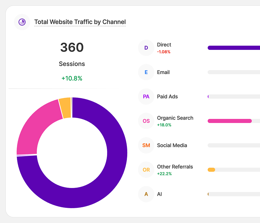 Traffic-Structure-Modul zur Darstellung des Website-Traffics nach Akquisitionskanälen